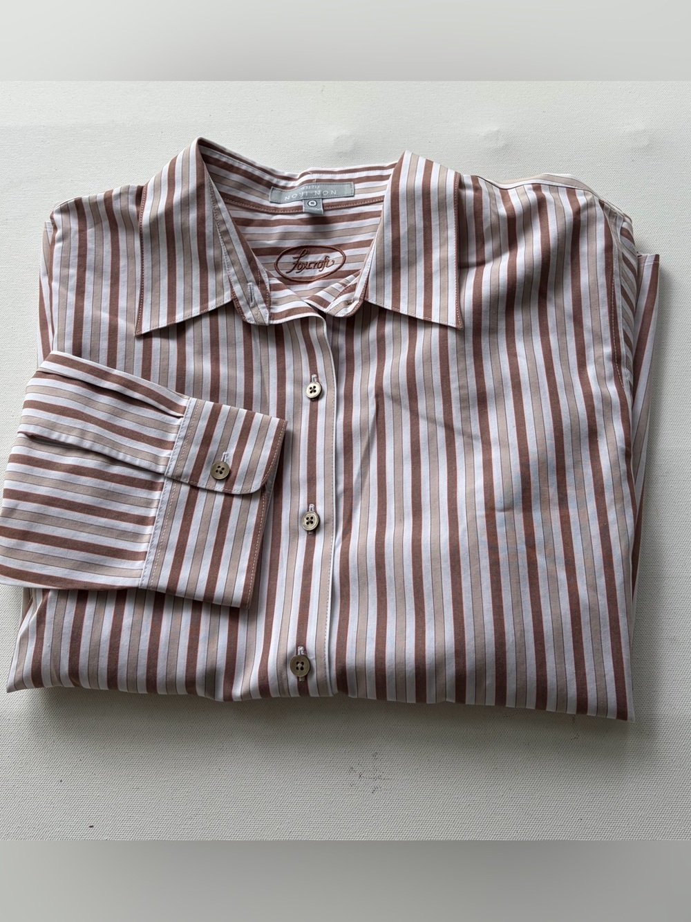 Foxcroft Non-Iron Button Blouse Long Sleeve Striped Browns